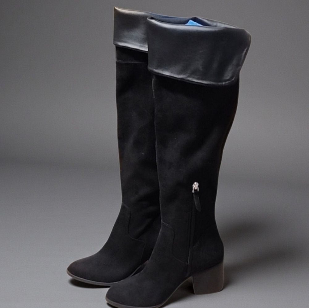 BP NORDSTROM Luke OTK Boots 6 Black Vegan Suede Over the Knee Fold Down Tall - Picture 8 of 13
